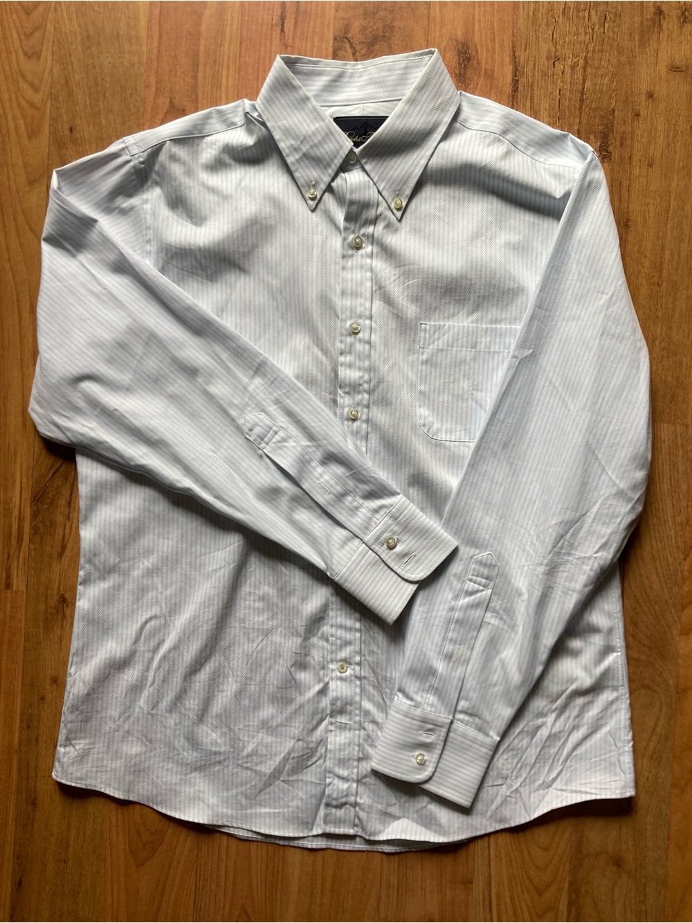 Brooks Brothers Thomas Mason White with Light Blue Pinstripe Dress Shirt
